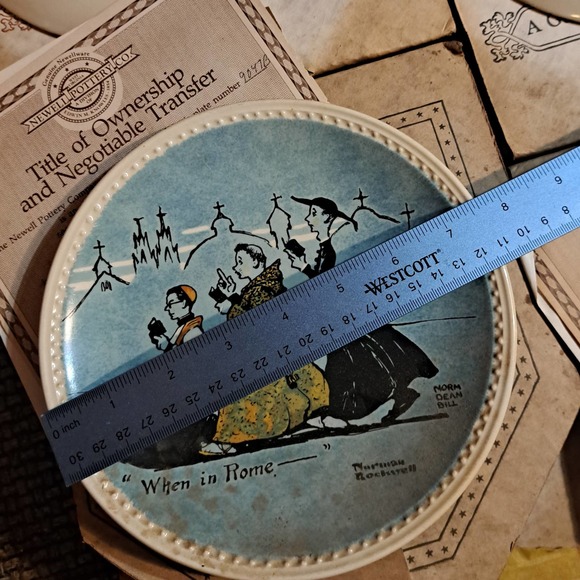 Fun Vintage Norman Rockwell On Tour Plates Newell Pottery Set of 4 COA - Picture 8 of 8